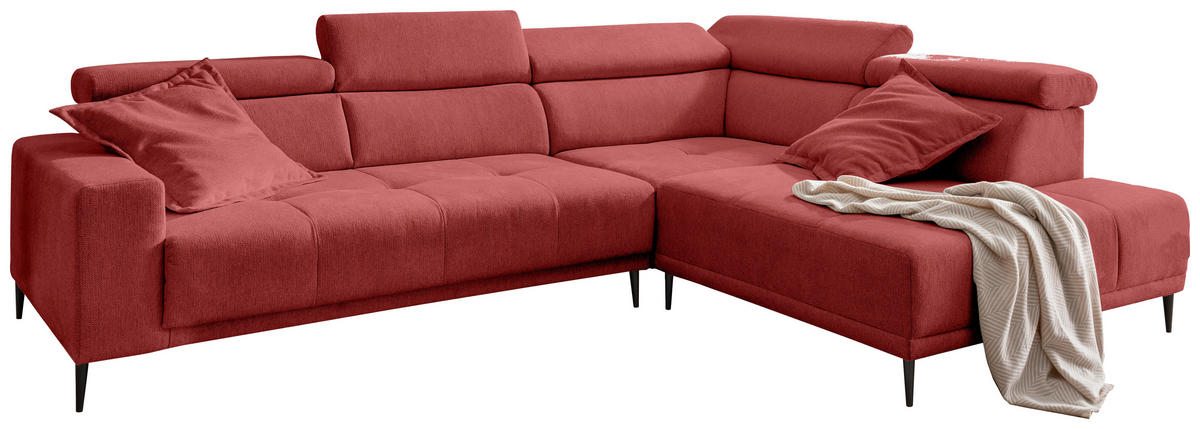 ECKSOFA INTERA Rot Struktur Kopfteilverstellung, Sitzvorzug  - Rot/Schwarz, KONVENTIONELL, Textil/Metall (305/225cm) - Livetastic