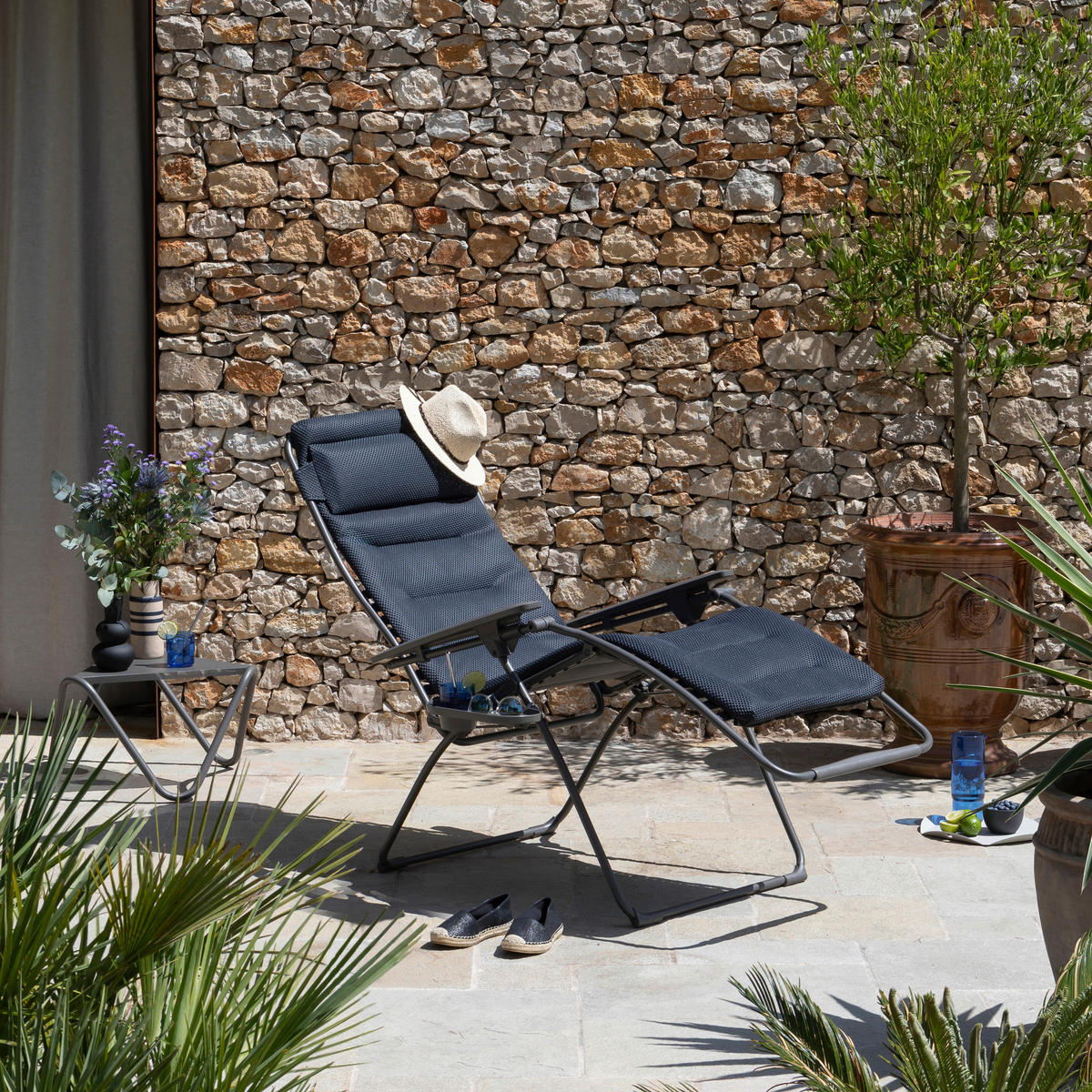GARTEN-RELAXSESSEL Stahl  - Dunkelgrau/Titanfarben, Basics, Kunststoff/Textil (76/123/97cm) - Lafuma Mobilier