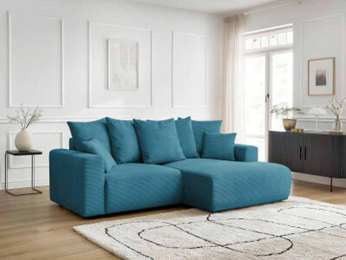 ECKSOFA Ottomane rechts  ATILLA Hellblau Cord  - Schwarz/Hellblau, MODERN, Kunststoff/Textil (244/149cm)
