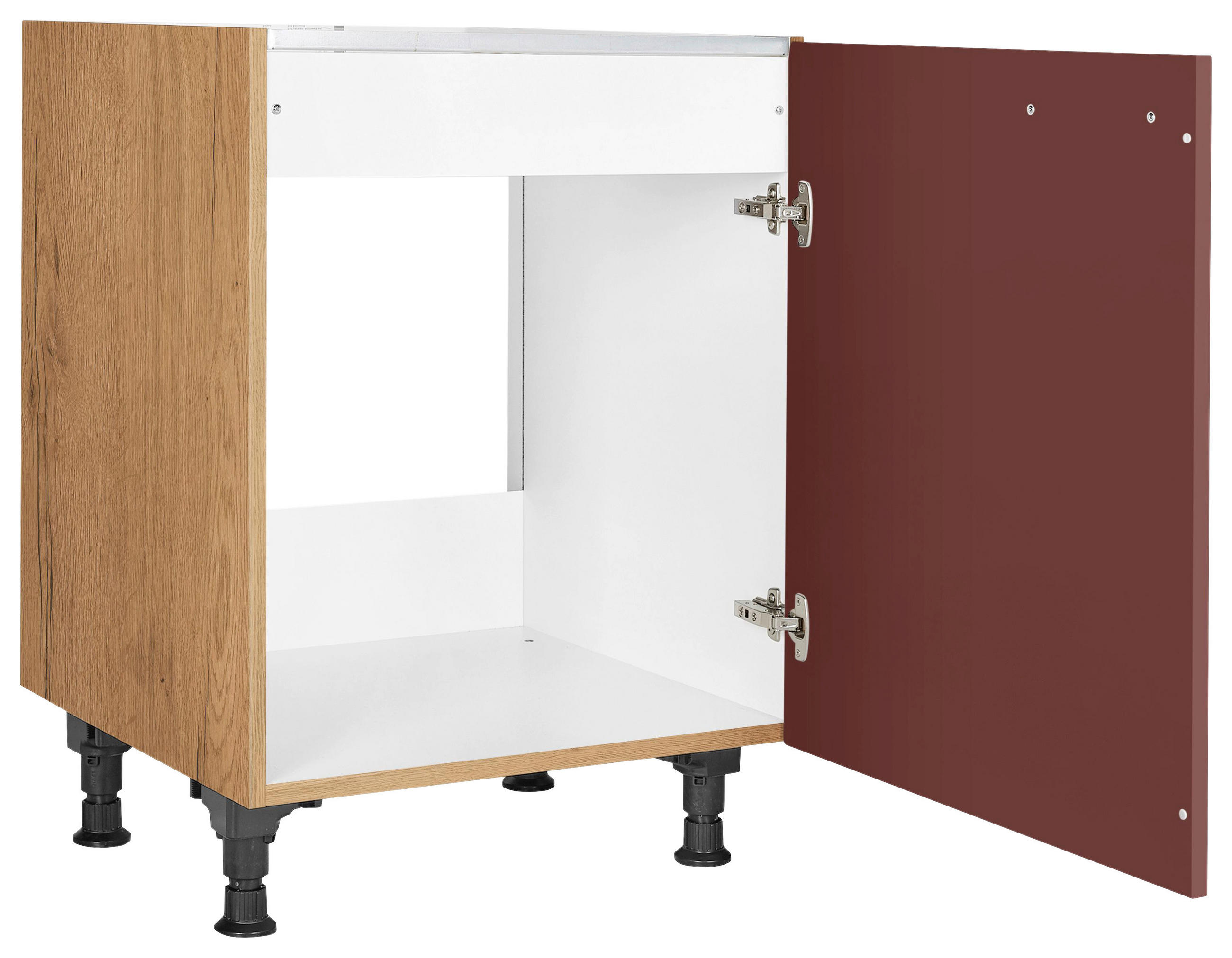 SPÜLENUNTERSCHRANK 60/57/56 cm in Rot, Eichefarben - Eichefarben/Rot, MODERN, Holzwerkstoff/Metall (60/57/56cm) - Nobilia