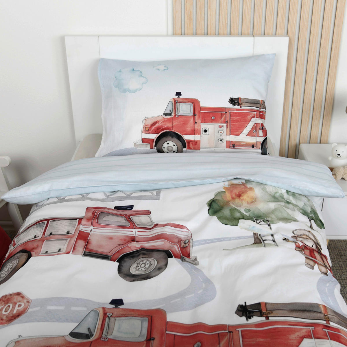 BABYBETTWÄSCHE Feuerwehr Renforcé 100/135 cm  - Rot/Weiß, Basics, Textil (100/135cm) - baby best
