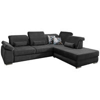 Ecksofa mit Schlaffunktion Anthrazit Velours  - Chromfarben/Anthrazit, MODERN, Holz/Textil (297/250cm) - Livetastic