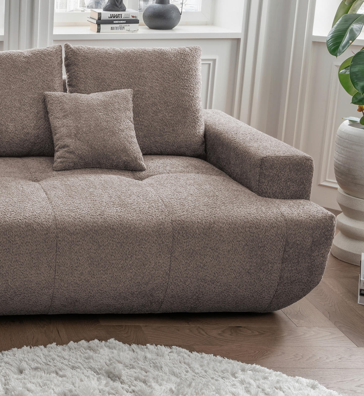 BIGSOFA Bouclé Taupe  - Taupe/Schwarz, MODERN, Kunststoff/Textil (323/91/155cm) - Livetastic