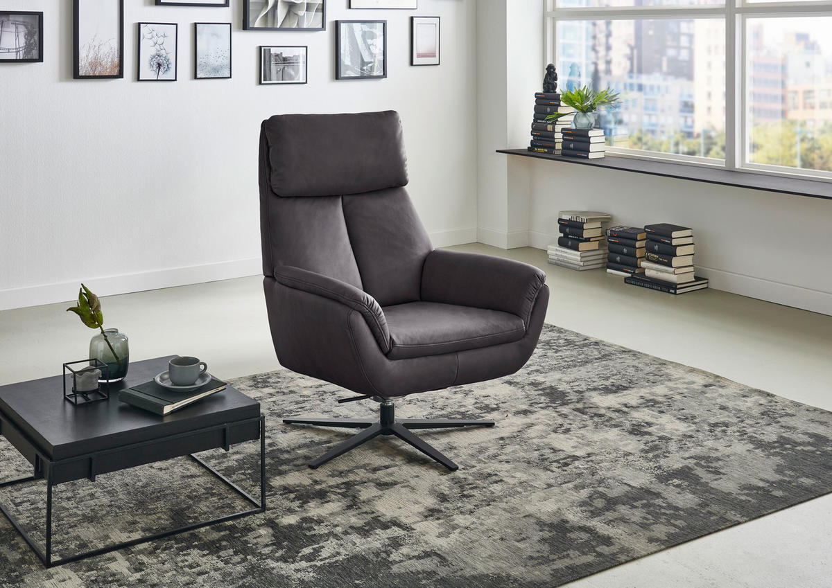 RELAXSESSEL Textil Dunkelgrau  - Dunkelgrau/Schwarz, Design, Textil/Metall (79/108/89cm) - Beldomo System