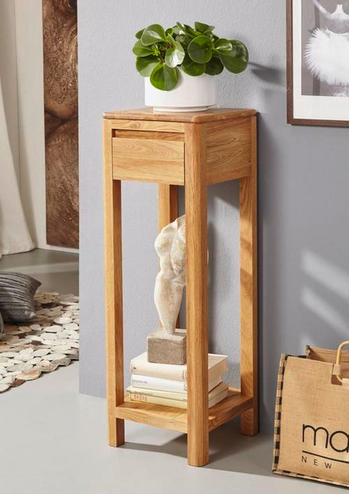 BLUMENSÄULE Holz Wildeiche vollmassiv  - Eichefarben, Design, Holz (30/30/90cm) - Livetastic