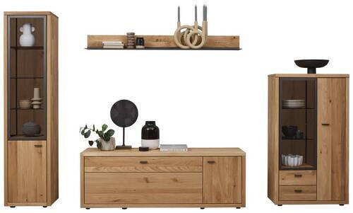 WOHNWAND  in Dunkelgrau, Wildeiche  324/202/45 cm  - Wildeiche/Dunkelgrau, Design, Glas/Holz (324/202/45cm) - Valnatura