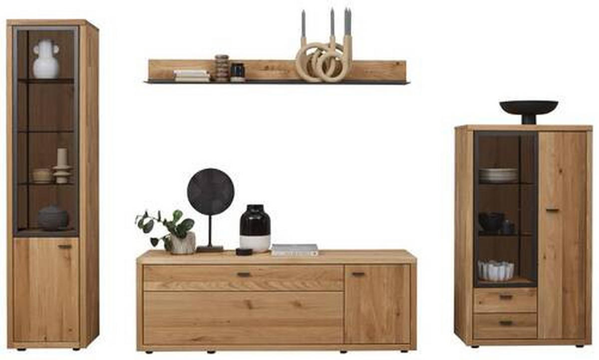 WOHNWAND  in Dunkelgrau, Wildeiche 324/202/45 cm  - Wildeiche/Dunkelgrau, Design, Glas/Holz (324/202/45cm) - Valnatura