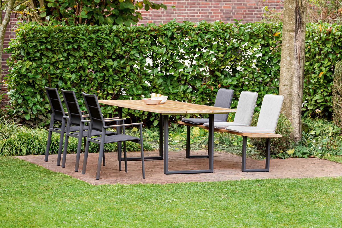 GARTENBANK 160/46/40 cm  in Teakfarben  - Anthrazit/Teakfarben, Design, Holz/Metall (160/46/40cm)