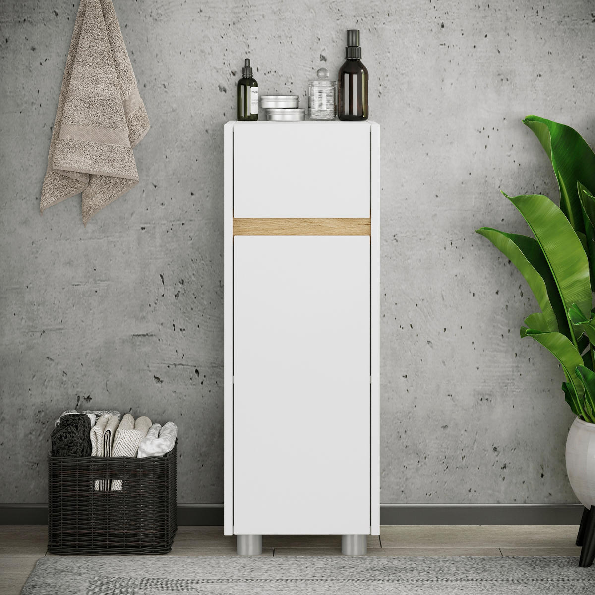 MIDISCHRANK 30/85/33 cm  - Honigeiche/Silberfarben, Trend, Holzwerkstoff/Kunststoff (30/85/33cm) - MID.YOU