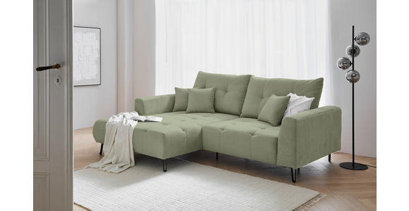 ECKSOFA in Cord Salbeigrün 175/250 cm - Salbeigrün/Schwarz, KONVENTIONELL, Textil/Metall (175/250cm) - Carryhome