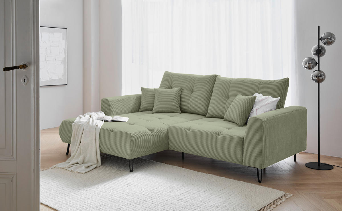 ECKSOFA in Cord Olivgrün  - Schwarz/Olivgrün, Konventionell, Textil/Metall (185/250cm) - Carryhome