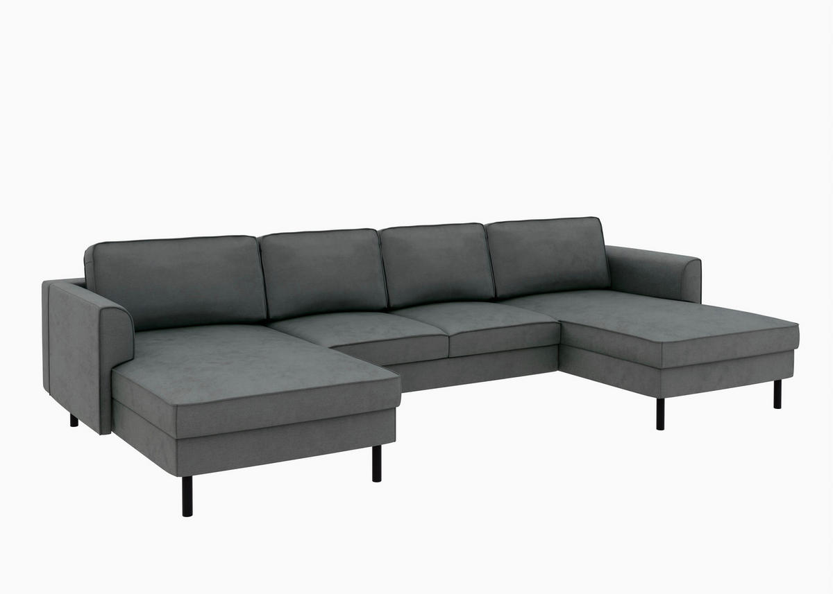 WOHNLANDSCHAFT Anthrazit Struktur  - Anthrazit/Schwarz, MODERN, Textil/Metall (161/306/161cm) - Trendmanufaktur