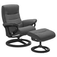 RELAXSESSELSET Nordic Echtleder Relaxfunktion, Hocker    - Dunkelgrau/Schwarz, Natur, Leder/Holz (84/102/76cm) - Stressless