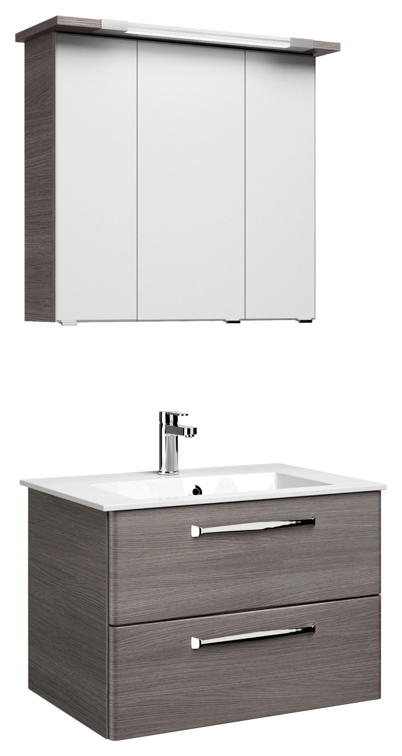 MOBILIER BAIE - alb/culoare lemn stejar, Design, sticlă/piatră (77cm) - Xora