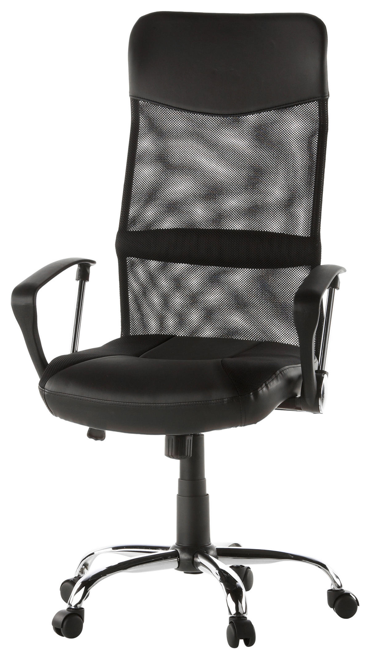 DREHSTUHL  in Lederlook, Netzbespannung Schwarz  - Silberfarben/Schwarz, Basics, Kunststoff/Textil (60/122/52cm) - MID.YOU
