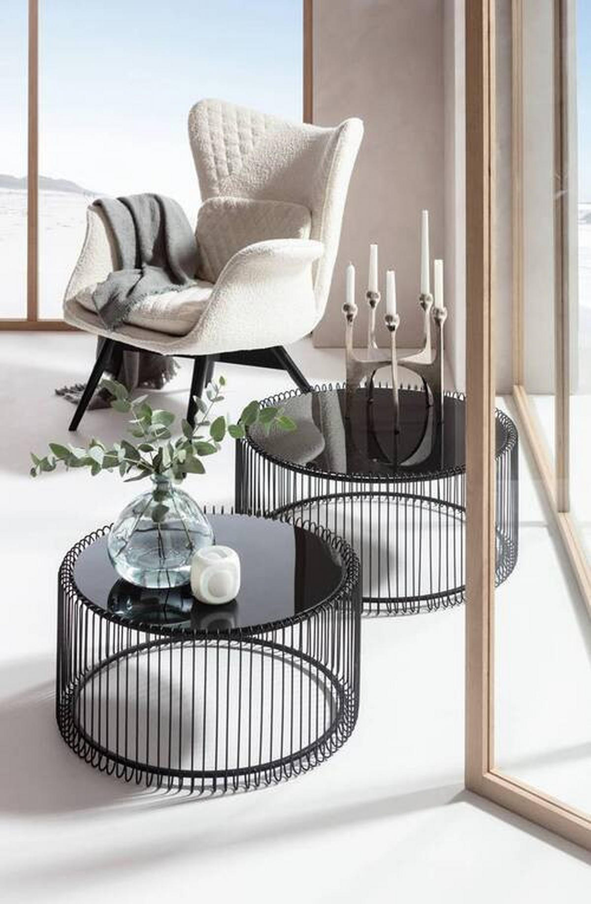 BEISTELLTISCHSET in Metall, Glas 60-69,5/60-69,5/30,5-33,5 cm  - Schwarz, LIFESTYLE, Glas/Metall (60-69,5/60-69,5/30,5-33,5cm) - Ambia Home