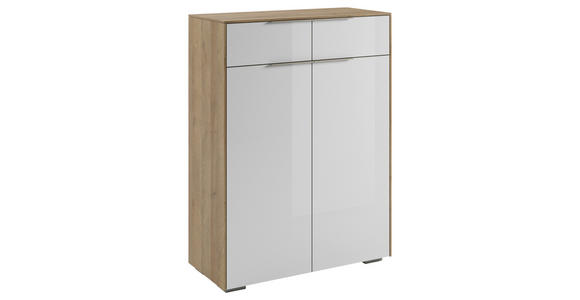 KOMMODE 80/111/37,2 cm - Eichefarben/Weiß, Design, Glas/Holzwerkstoff (80/111/37,2cm) - Voleo