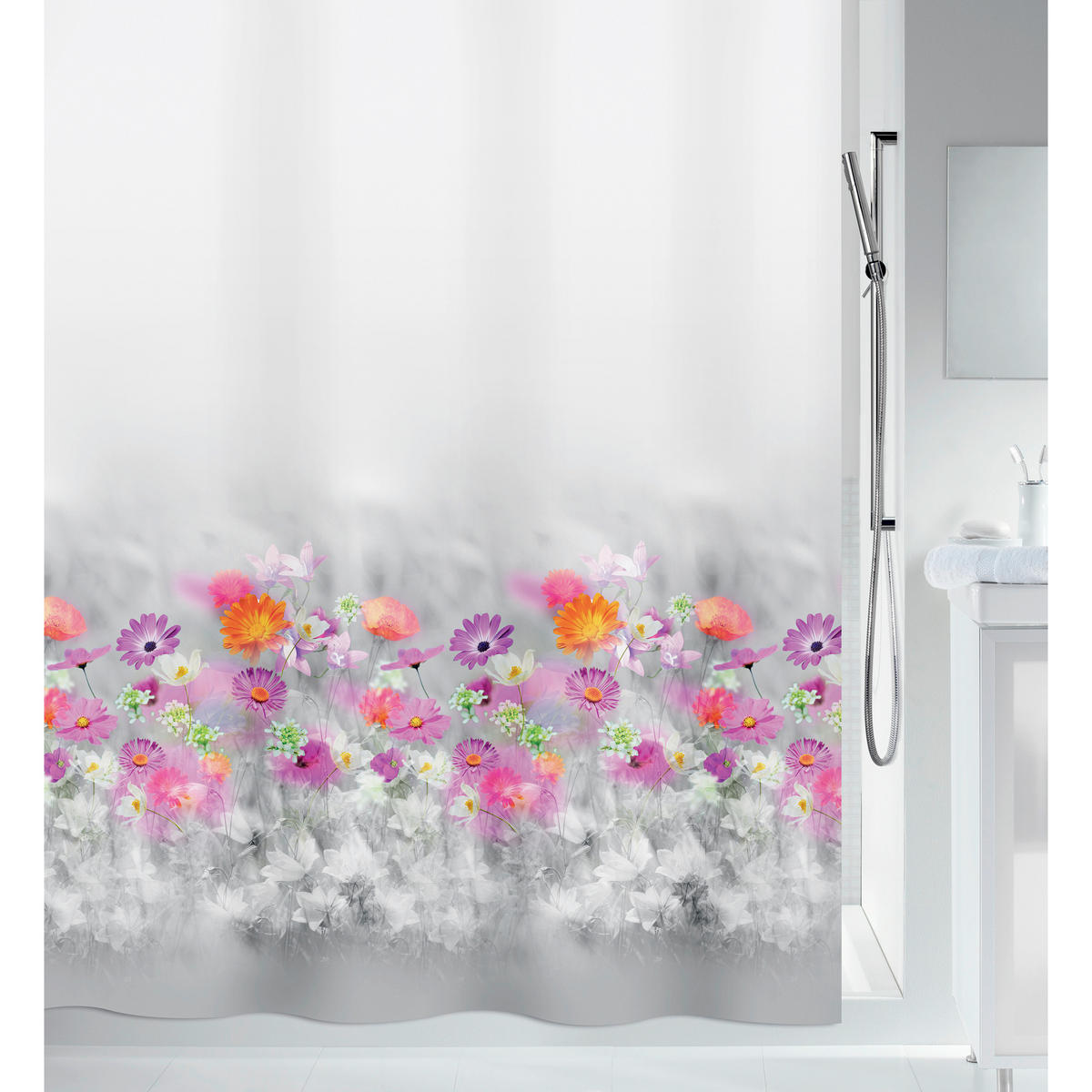 DUSCHVORHANG ABELLA 180/200 cm  - Grau, Basics, Textil (180/200cm) - Spirella
