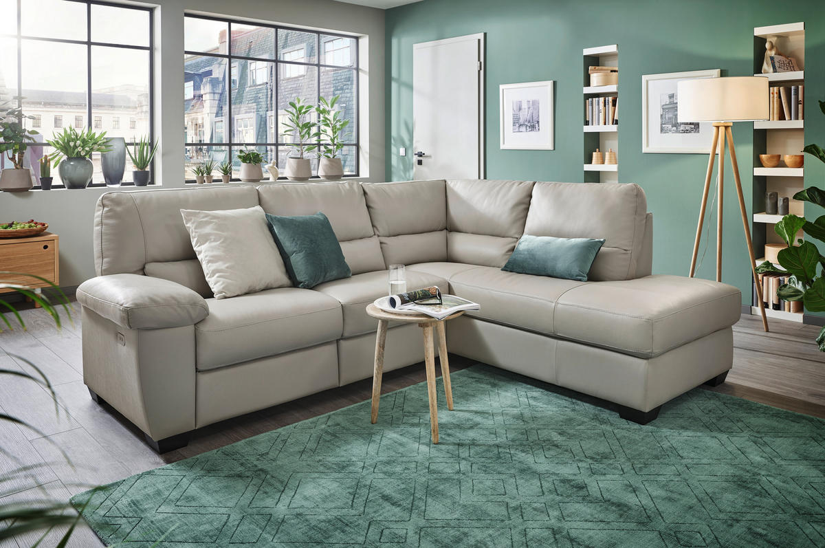 ECKSOFA Grau Kombination Echtleder/Lederlook  - Grau, KONVENTIONELL, Leder/Kunststoff (248/201cm) - Livetastic