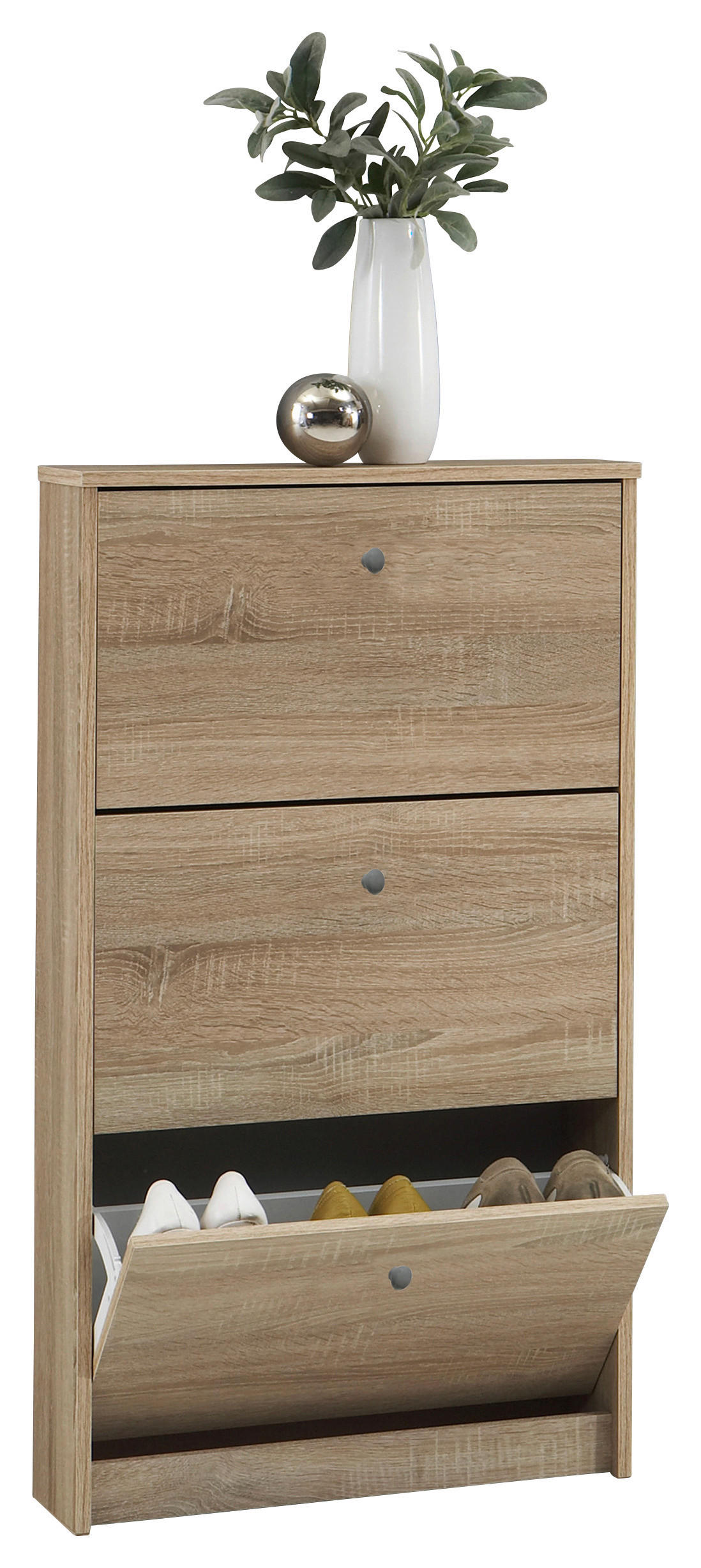 OMARA Z LOPUTAMI ZA ČEVLJE barve hrasta - barve kroma/barve hrasta, Moderno, umetna masa/leseni material (58,5/105/17cm) - Carryhome