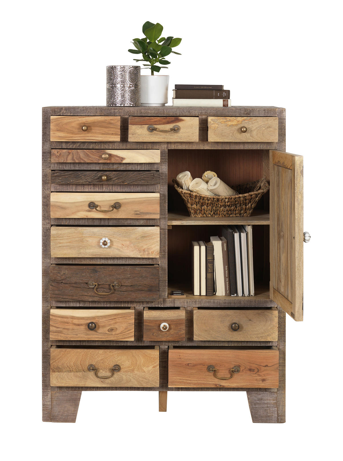 HIGHBOARD  in 90/118/40 cm  - Weiss/Messingfarben, Trend, Keramik/Holz (90/118/40cm) - Landscape