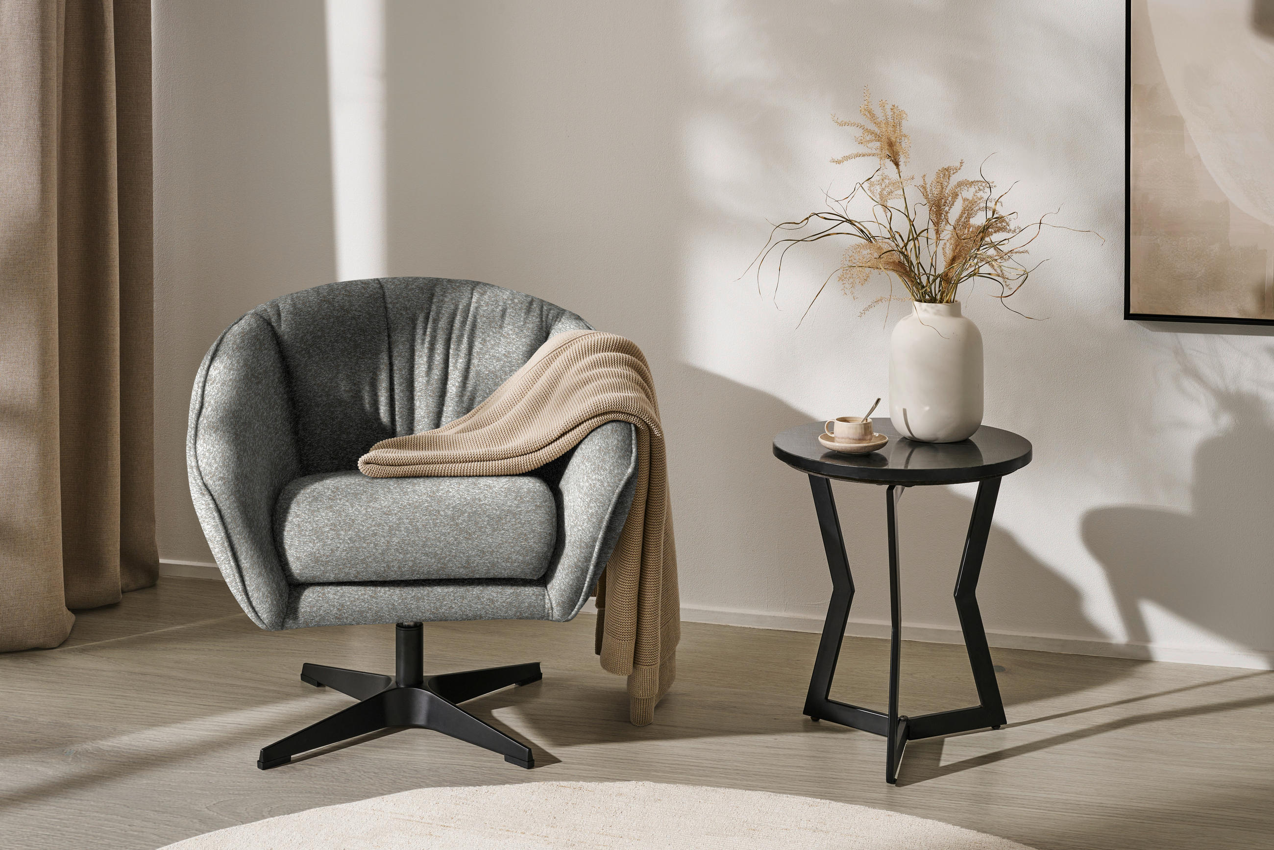 SESSEL in Bouclé Grau  - Schwarz/Grau, Design, Textil/Metall (80/78/80cm) - Stylife