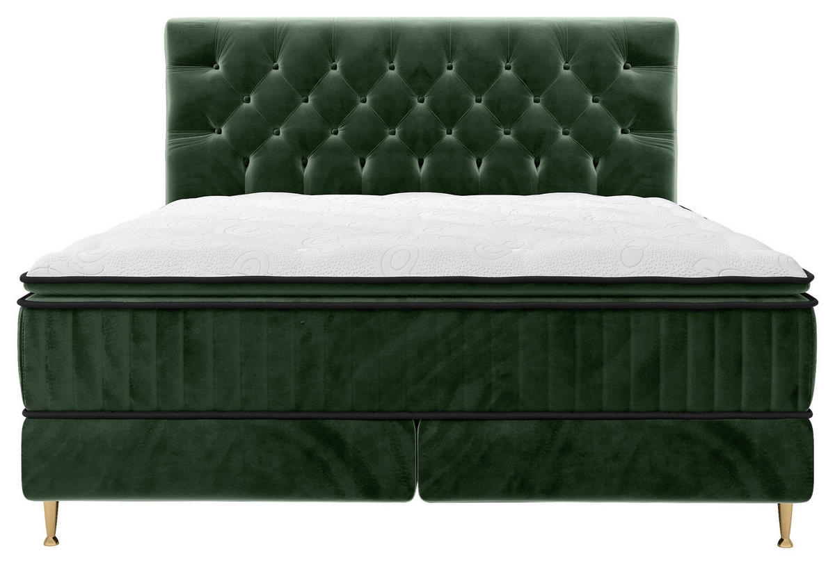 BOXSPRINGBETT 180/200 cm  in Dunkelgrün  - Dunkelgrün/Goldfarben, Design, Textil/Metall (180/200cm) - Boxxx
