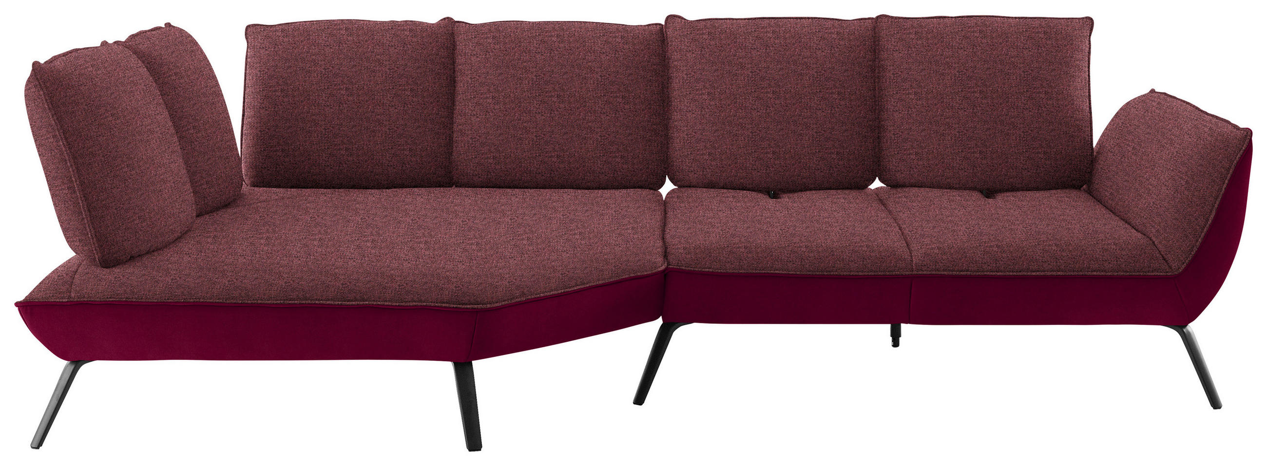ECKSOFA Rot Flachgewebe Nierenkissen, Rücken echt, Sitztiefenverstellung  - Rot/Schwarz, Design, Textil/Metall (169/320cm) - Moderano
