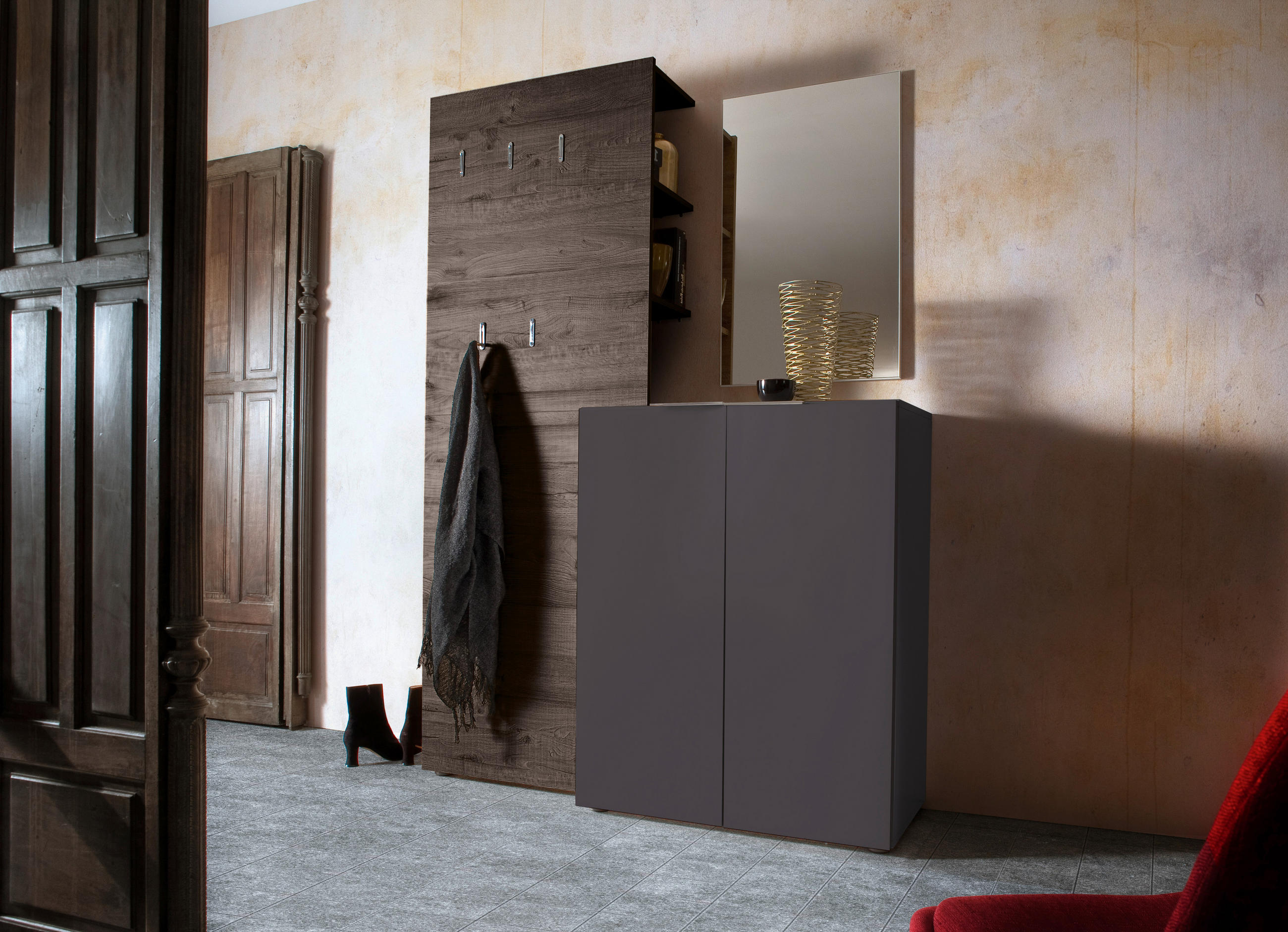 GARDEROBE Anthrazit, Wengefarben - Wengefarben/Anthrazit, Design, Glas (135/190/39cm) - Carryhome