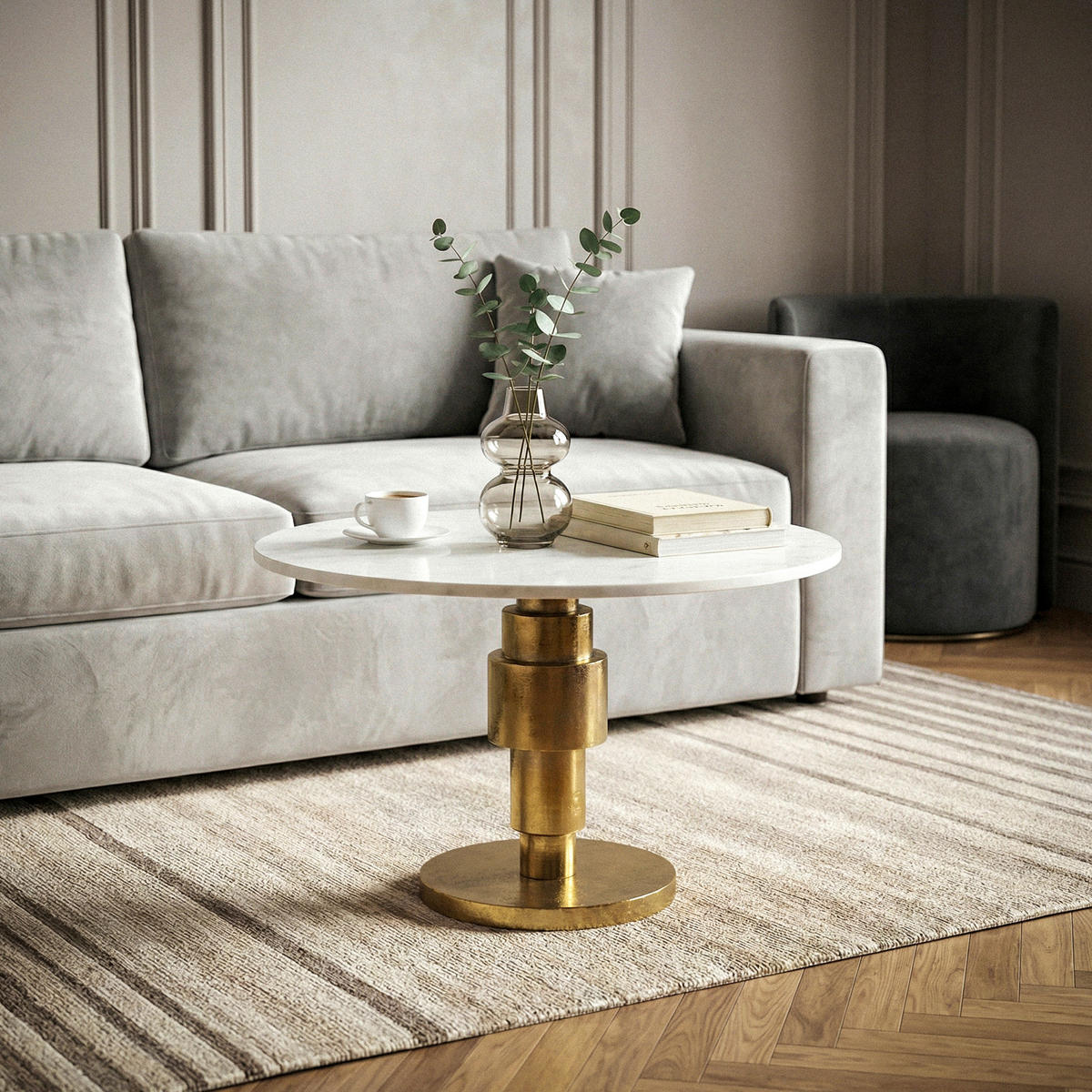 SOFFBORD i sten 60/60/39 cm  - vit/guldfärgad, Design, metall/sten (60/60/39cm) - MID.YOU