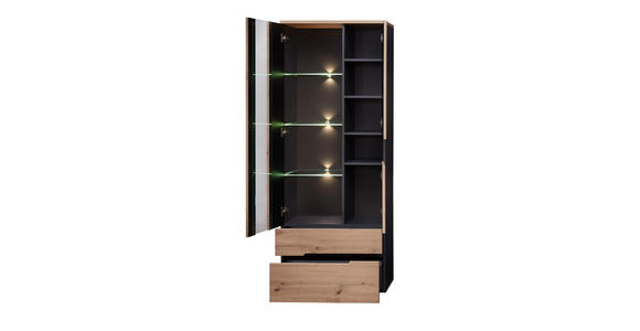 VITRINE in Graphitfarben, Eiche Artisan - Graphitfarben/Schwarz, Trend, Glas/Holzwerkstoff (75/197/38cm) - Carryhome