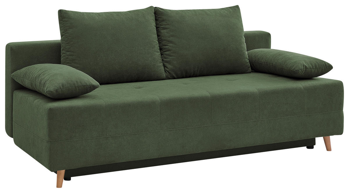 SCHLAFSOFA LUMOS Samt Grün  inkl. Rückenkissen, Armlehnenkissen, Schlaffunktion, Rücken echt, Stauraum  - Naturfarben/Grün, Design, Textil (206/96/96cm) - P & B