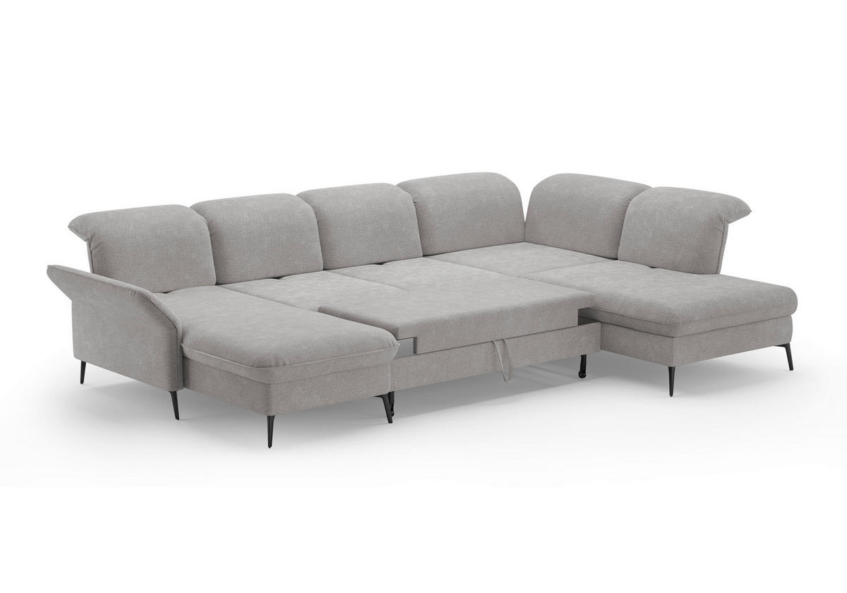WOHNLANDSCHAFT in Flachgewebe Hellgrau  - Hellgrau/Schwarz, Konventionell, Textil/Metall (198/359/231cm) - Sit & More