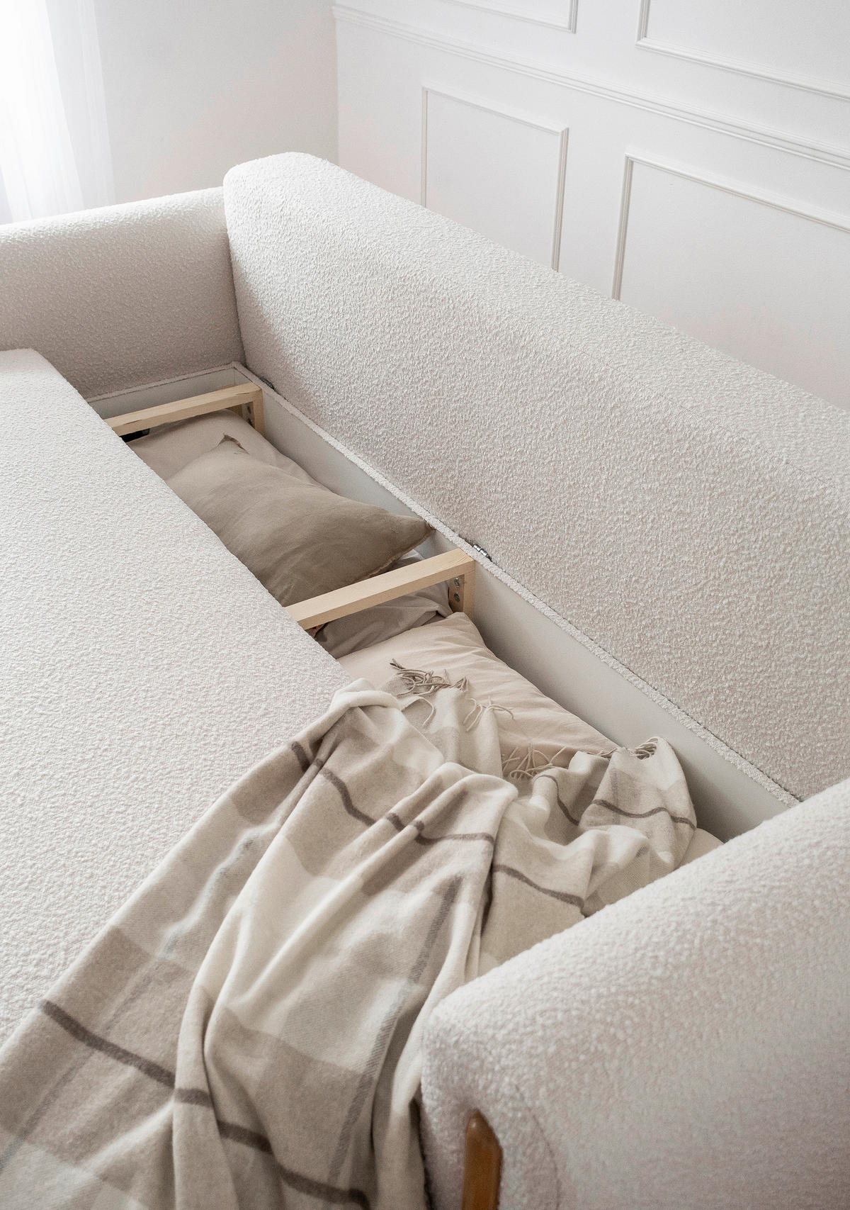 SCHLAFSOFA in Bouclé Naturfarben, Beige  - Eichefarben/Beige, Design, Holz/Textil (244/97/97cm) - MID.YOU