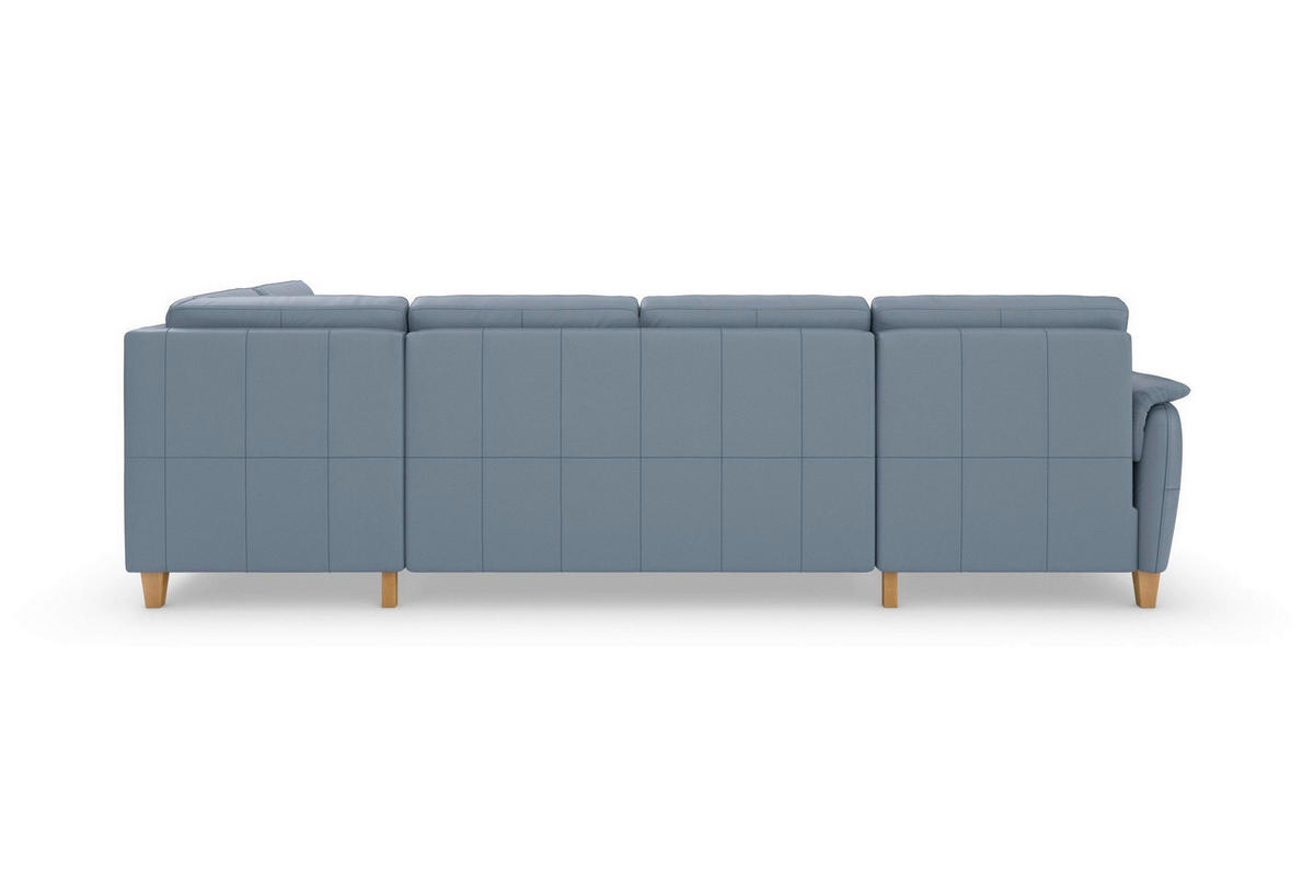 SEDACÍ SOUPRAVA, kůže, šedomodrá - šedomodrá/barvy dubu, Basics, dřevo/kůže (163/308/212cm) - Sit & More