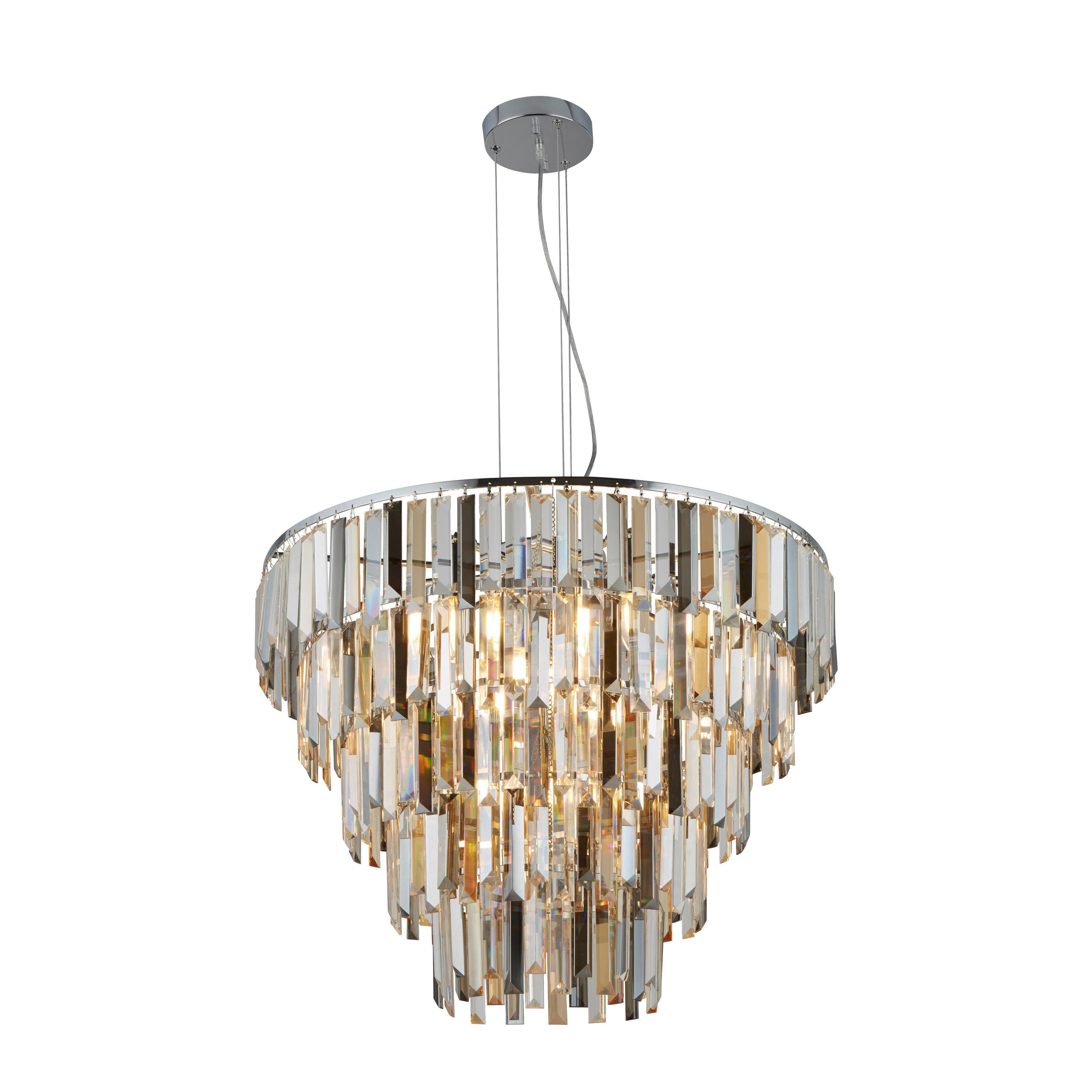 Searchlight Kristall-Hängeleuchte Clarissa Klar, Chrom, Champagner 53-170 cm