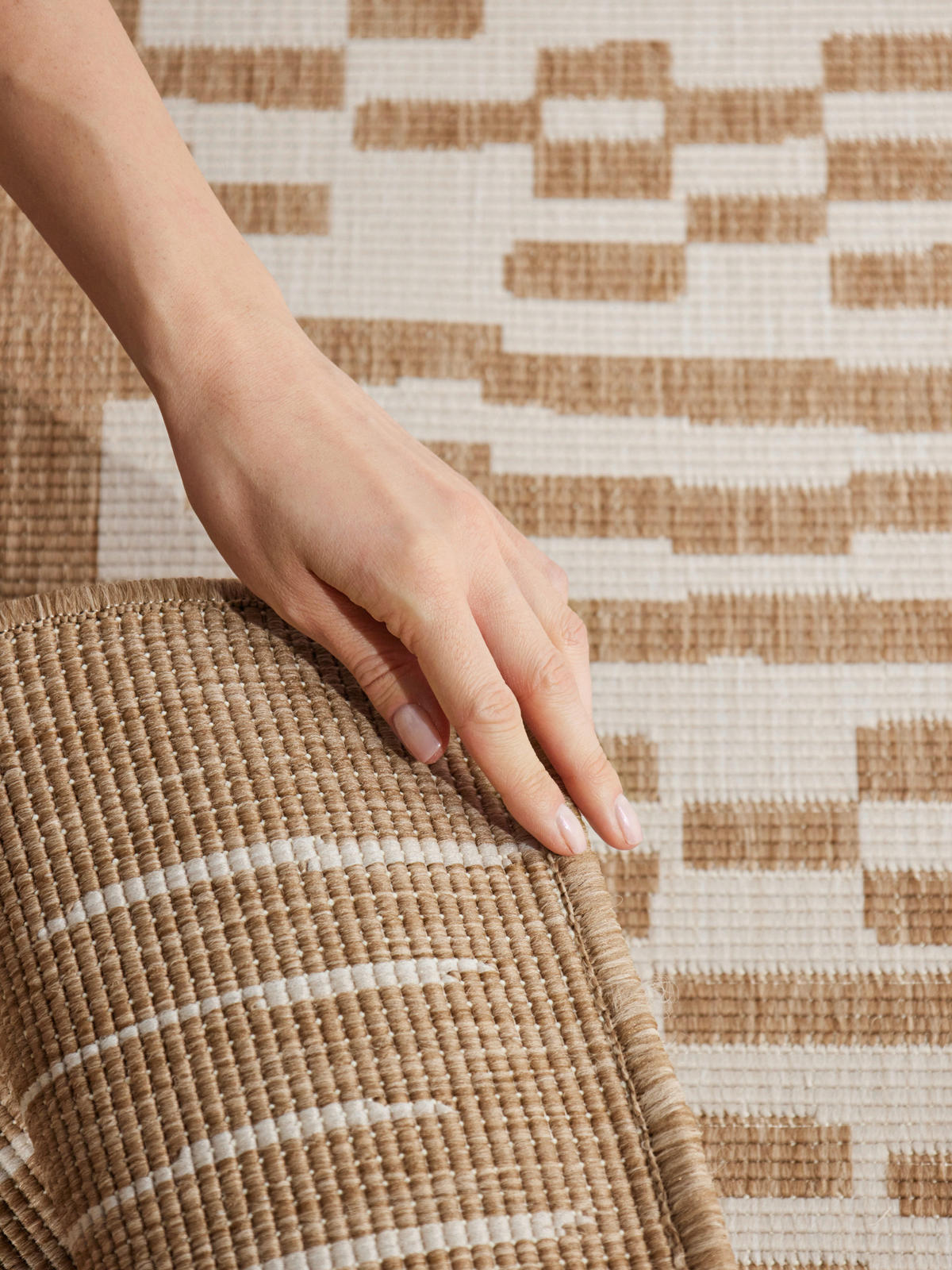 FLACHWEBETEPPICH 160/230 cm Haringey Weiß, Sandfarben  - Sandfarben/Weiß, Design, Kunststoff (160/230cm)