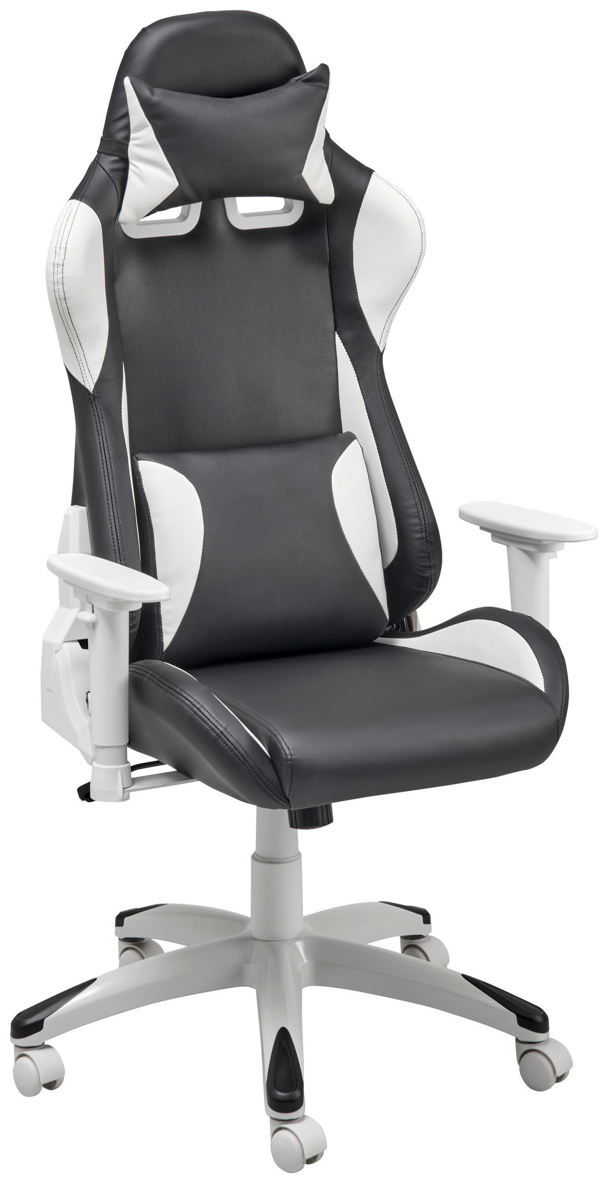 GAMINGSTUHL  in Lederlook Schwarz, Weiss  - Weiss/Schwarz, Modern, Kunststoff/Textil (66/126-134/59cm) - Livetastic