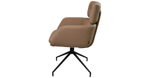 ARMLEHNSTUHL in Eisen Echtleder pigmentiert - Hellbraun/Schwarz, Design, Leder/Metall (62/92/66cm) - Dieter Knoll