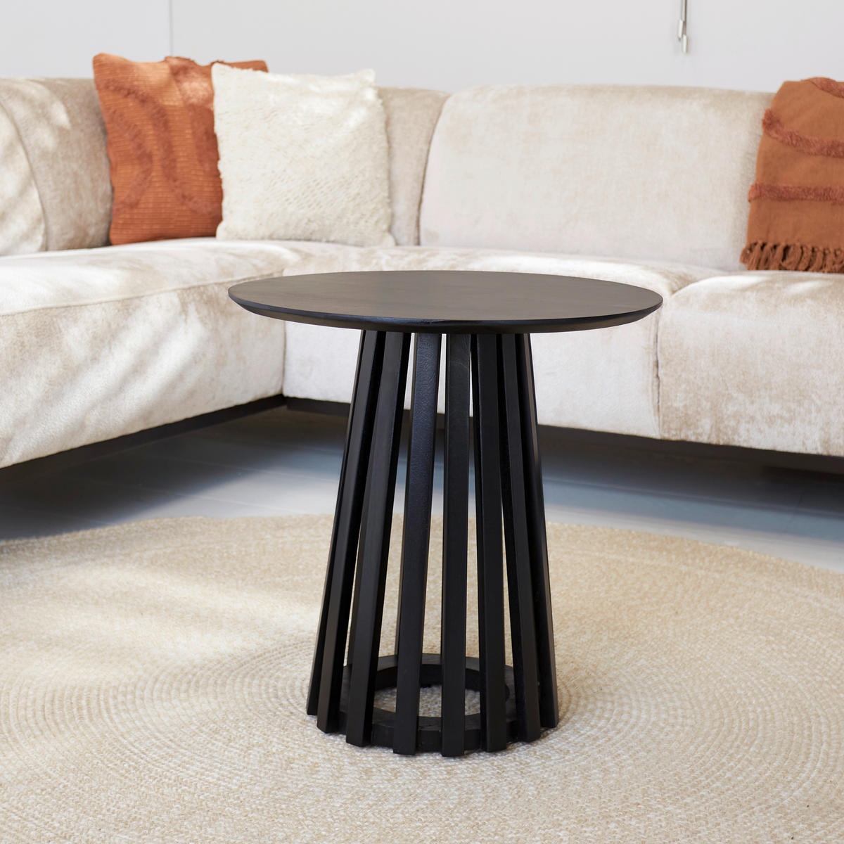 COUCHTISCH Mangoholz massiv 50/50/50 cm rund Schwarz  - Schwarz, MODERN, Holz/Metall (50/50/50cm) - MID.YOU