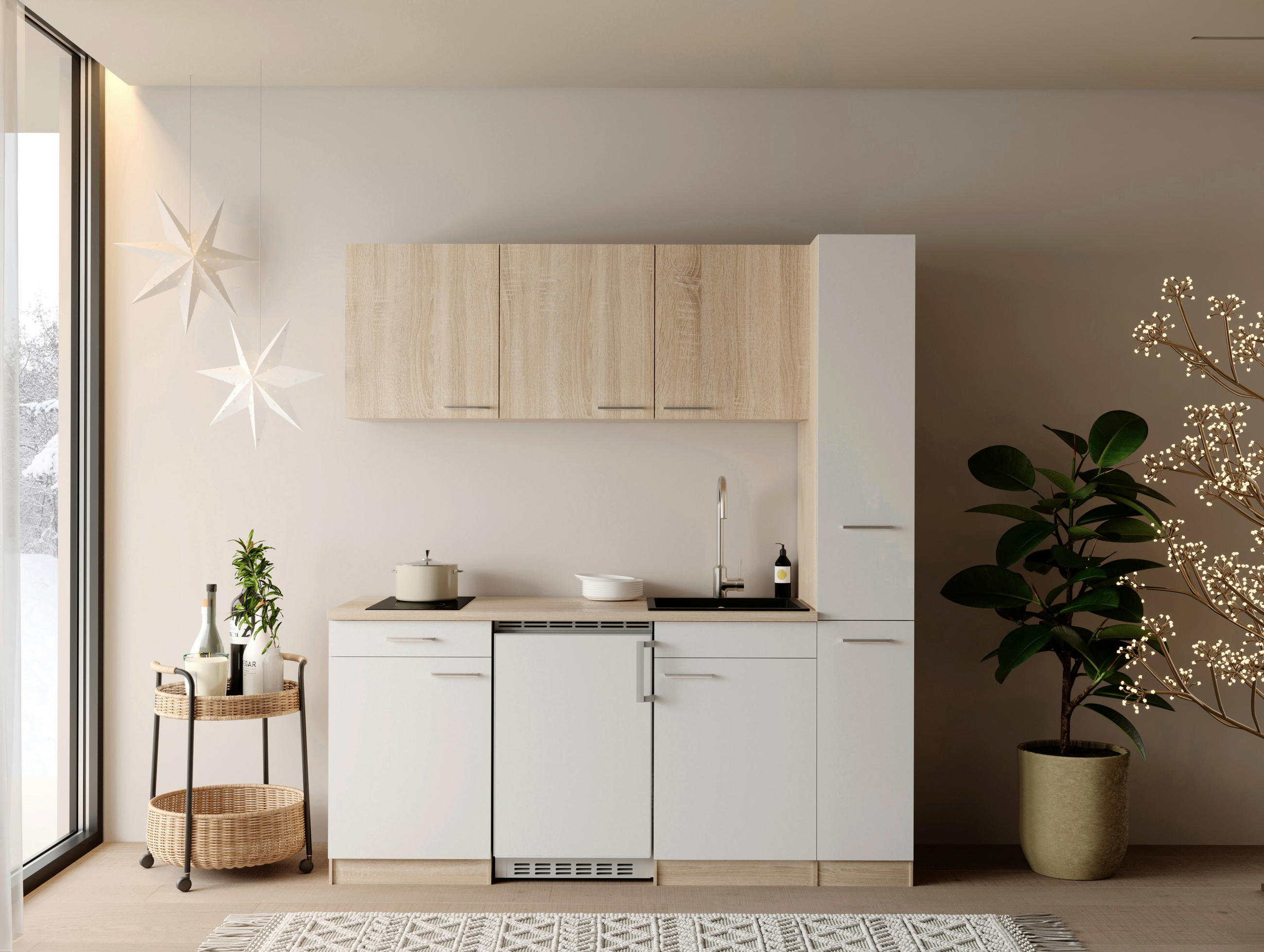 KUHINJSKI BLOK - barve hrasta/bela, Design, umetna masa/leseni material (180cm) - Respekta