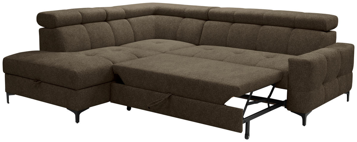 ECKSOFA in Struktur Dunkelgrün  - Dunkelgrün/Schwarz, Modern, Textil/Metall (212/254cm) - Carryhome