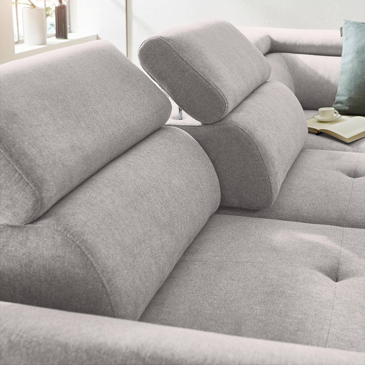 ECKSOFA in Webstoff Grau, Hellgrau  - Hellgrau/Schwarz, Design, Textil/Metall (277/237cm) - Stylife