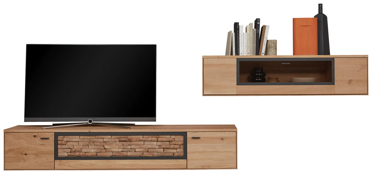WOHNWAND  in Wildeiche 331,5/131,5/37,1 cm  - Wildeiche/Graphitfarben, Natur, Glas/Holz (331,5/131,5/37,1cm) - Valnatura