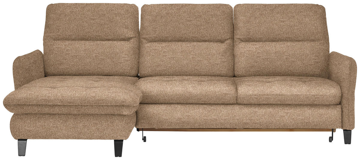 ECKSOFA Hellbraun Plüsch  - Hellbraun/Schwarz, KONVENTIONELL, Textil/Metall (190/254cm) - Livetastic