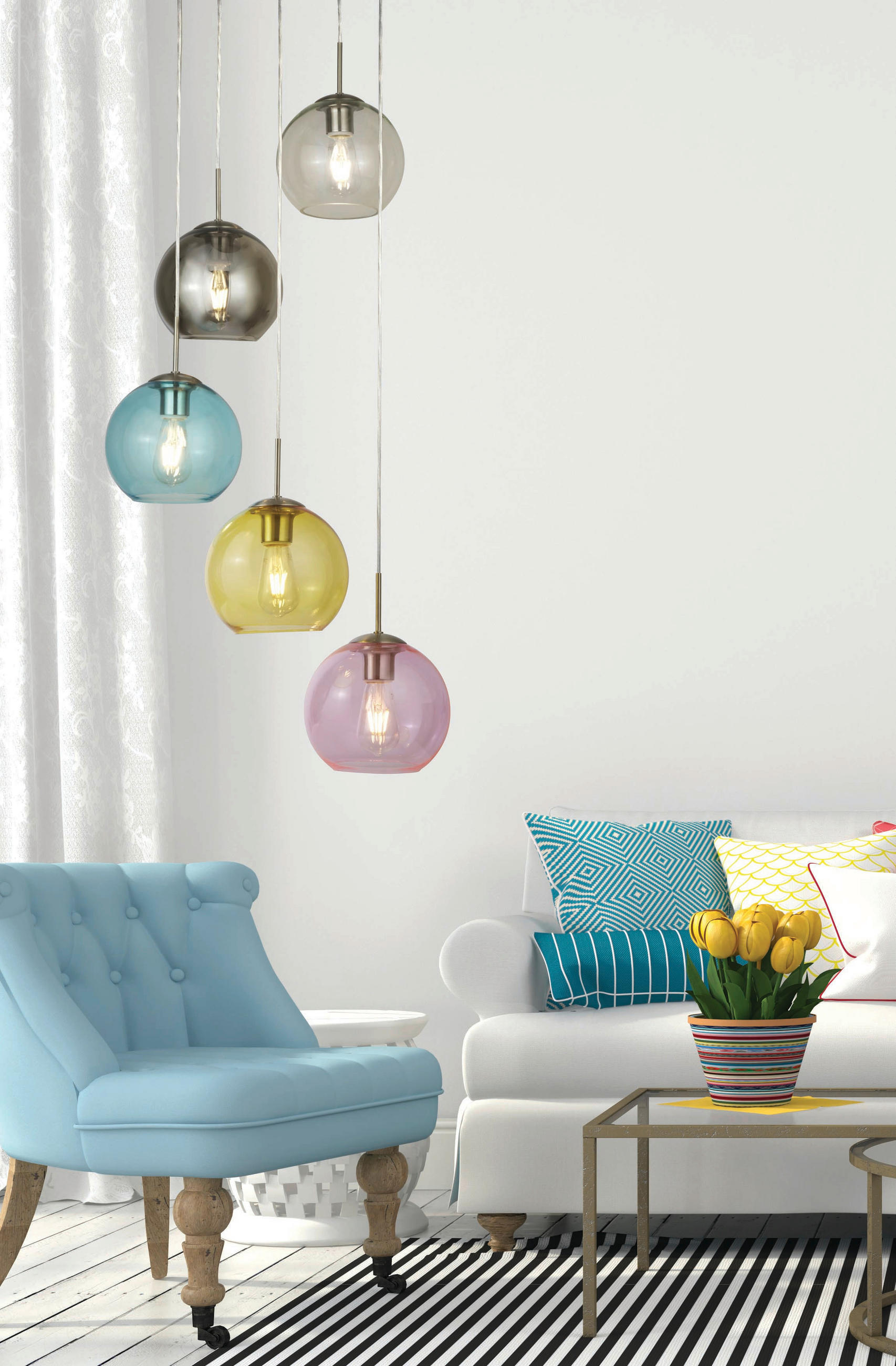 HÄNGELEUCHTE 50/120 cm  - Türkis/Pink, Design, Glas/Metall (50/120cm)