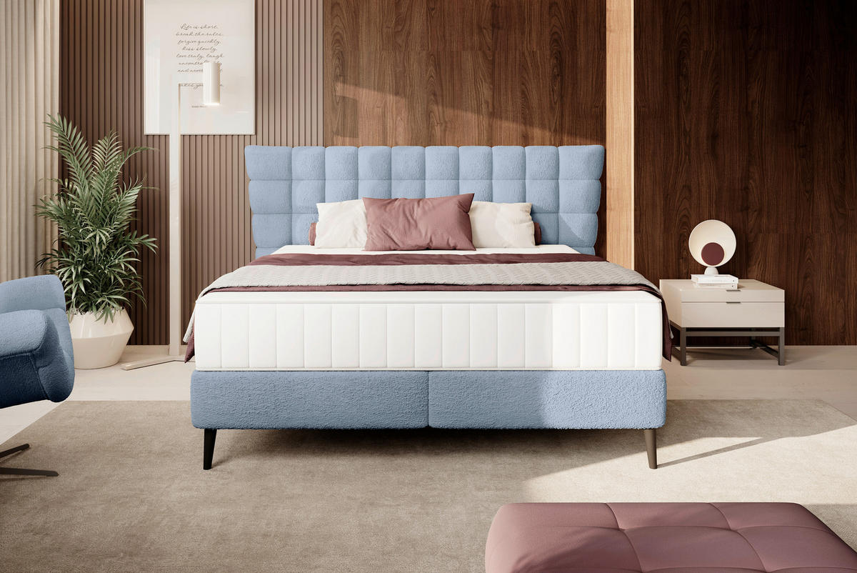 BOXSPRINGBETT 160/200 cm  in Graublau  - Graublau/Schwarz, Design, Holz/Holzwerkstoff (160/200cm) - Esposa