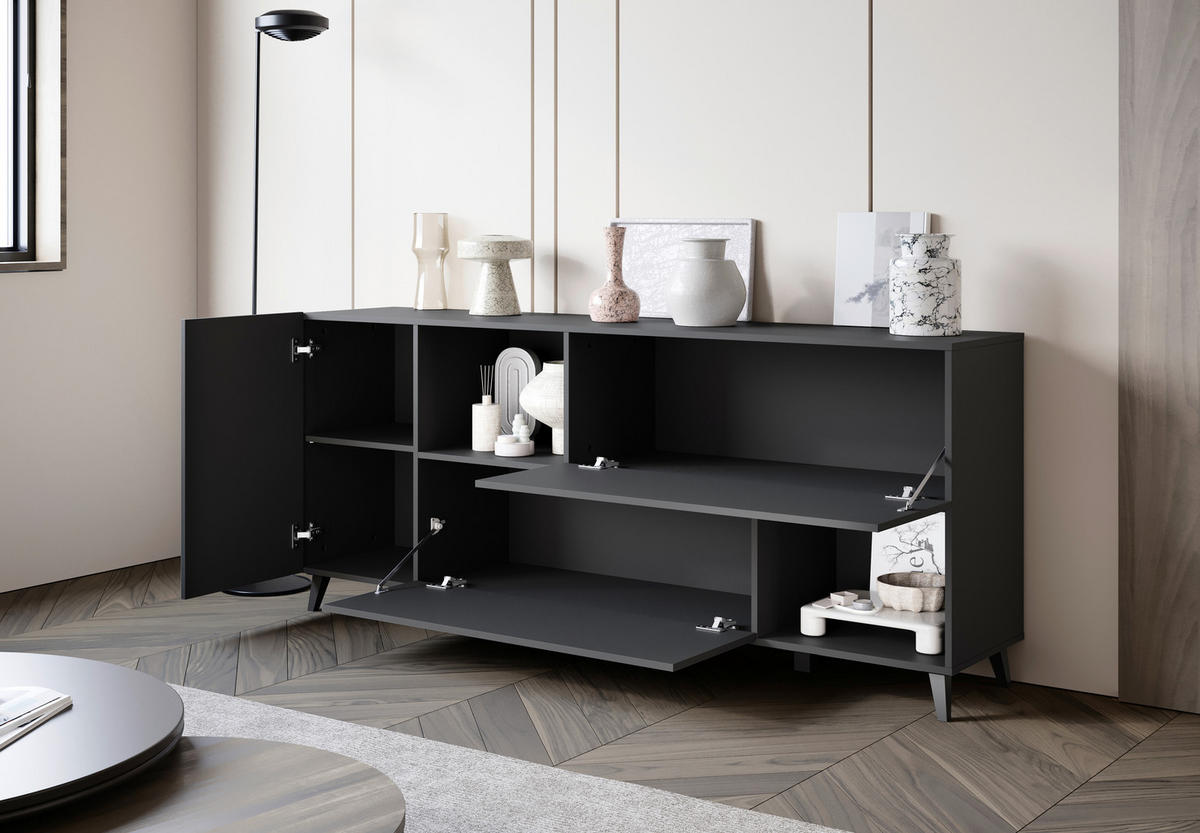 SIDEBOARD  180/76/39 cm  - Schwarz, Design, Holzwerkstoff/Kunststoff (180/76/39cm) - P & B