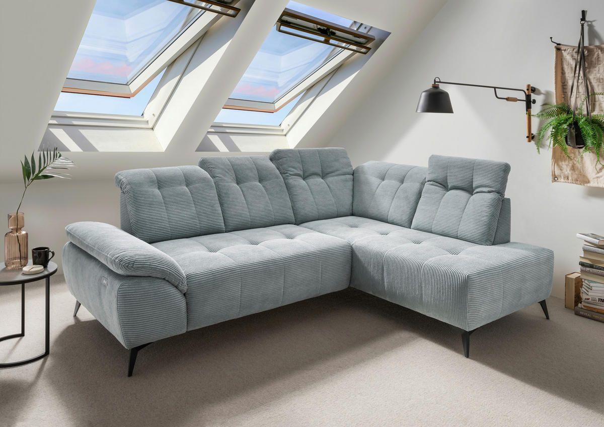 ECKSOFA in Cord Hellblau  - Schwarz/Hellblau, Modern, Textil/Metall (272/200cm) - Livetastic