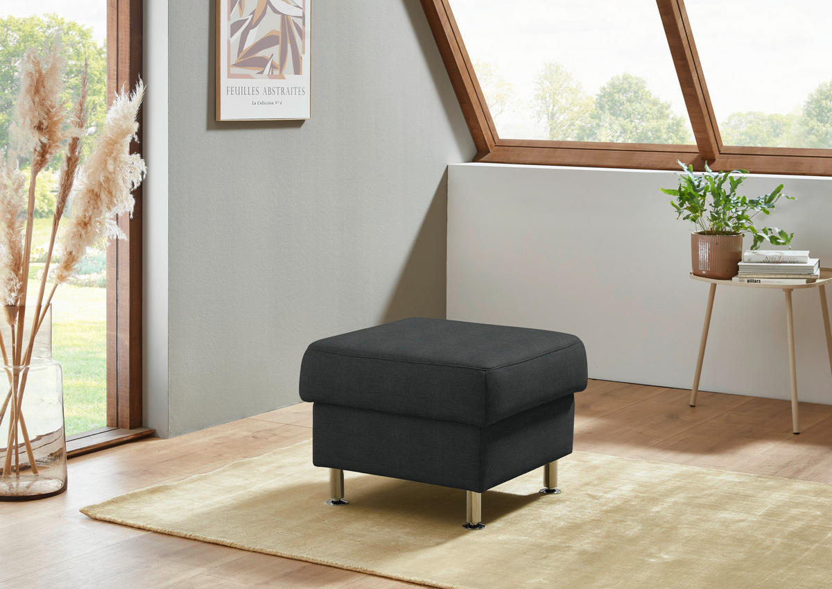 HOCKER Textil Anthrazit  - Anthrazit/Alufarben, Konventionell, Textil/Metall (60/46/60cm) - Beldomo Comfort
